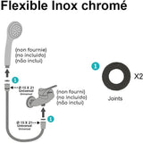 Flexible de douche - ROUSSEAU - Raccord universel - Format compact - Écrous métal - Longueur 1m50 - Inox chromé simple agrafage