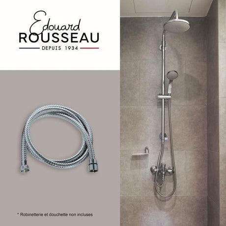 Flexible de douche - ROUSSEAU - Raccord universel - Format compact - Écrous métal - Longueur 1m50 - Inox chromé simple agrafage