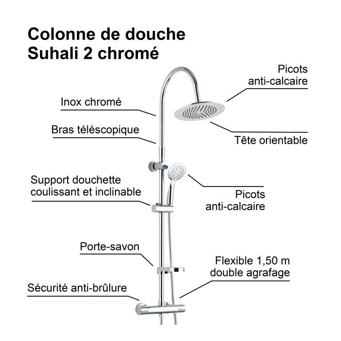 Edouard Rousseau - Colonne de douche avec robinetterie SUHALI 2 - Chromé