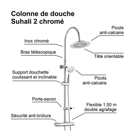 Edouard Rousseau - Colonne de douche avec robinetterie SUHALI 2 - Chromé