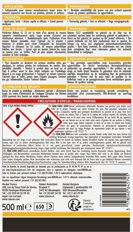 Aérosol nettoyant mousse expansive - RUBSON - CL 12 - 500 ml