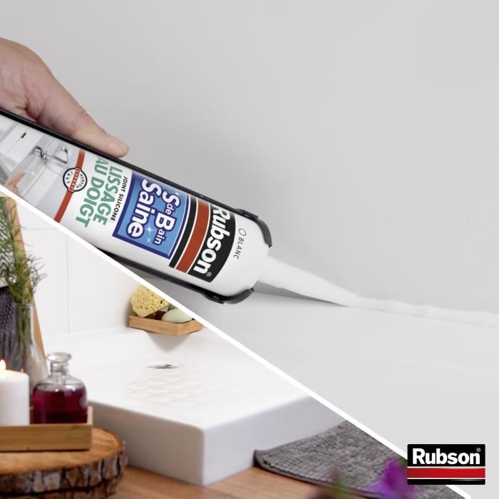 Mastic sanitaires - RUBSON - 1469154 - Salle de bain saine - Lissage au doigt - Blanc - 280ml