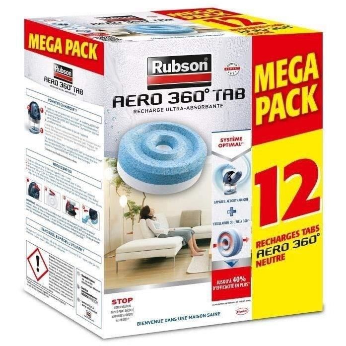 Recharge Aero 360 Neutre pour absorbeur d'humidité RUBSON - Lot de 12 recharges