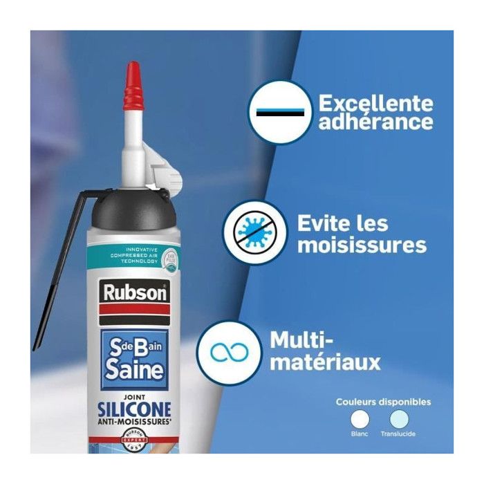 Silicone carrelage RUBSON transparent, 200 ml Mastic sans pistolet sdbs transpar