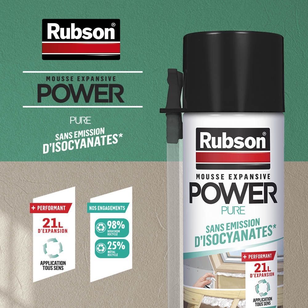 Lot de 2 aérosols mousse expansive - RUBSON - Power Pure - Adhérence multi-support - 21 L
