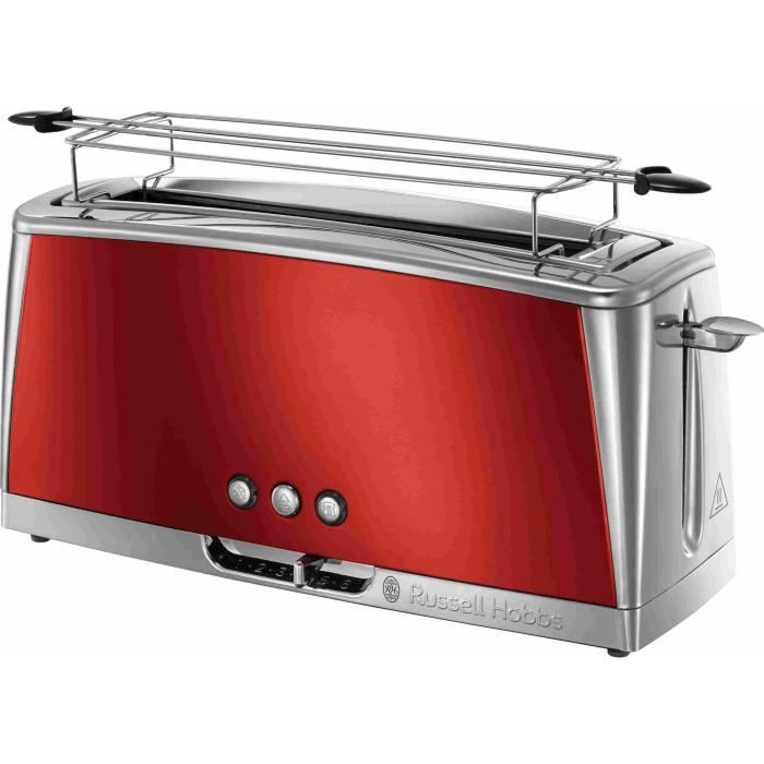 Grille-Pain - RUSSELL HOBBS - Luna Rouge Solaire - Fente longue - 1420 W - Fonctions réchauffage et décongélation