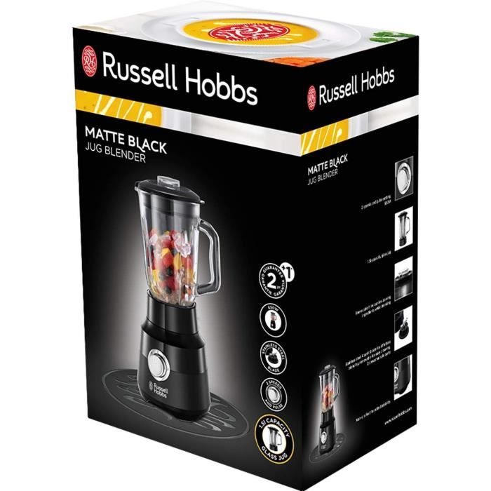 Blender - RUSSELL HOBBS - Matte Black 24722-56 - 650 W - Noir mat - Bol verre 1,5 L - 2 vitesses + pulse
