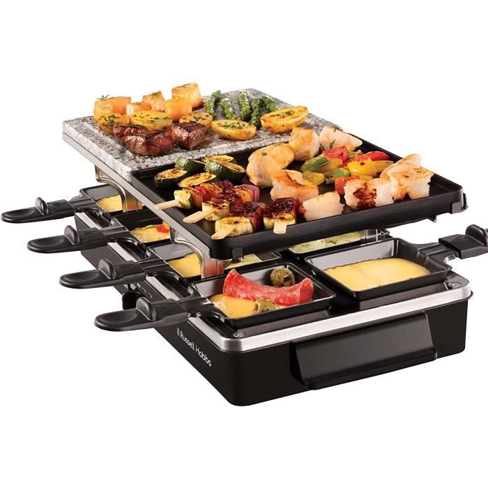 Appareil Raclette Russell Hobbs - 26280-56 - Multifonction 3 en 1 - 8 Personnes - 1400W - Pierre de Cuisson - Grill RÈversible