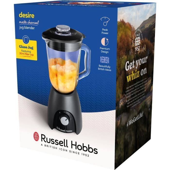 Blender - RUSSEL HOBBS - Desire Matte Charcoal - 650 W - 2 vitesses + Pulse - Picher 1,5L - Noir