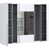 Armoire NARAGO - Décor Blanc mat - 2 portes coulissantes + miroir + 2 portes battantes + 2 penderies - L270 x P61 x H210 cm