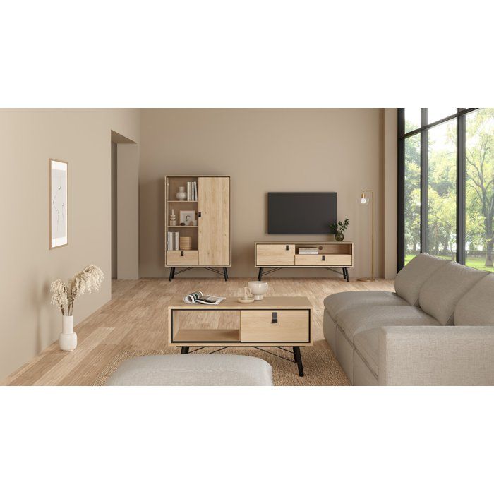 Meuble TV RY en chene Jackson Hickory - Style moderne avec rangements - 150,3 x 40,1 x 59,6 cm