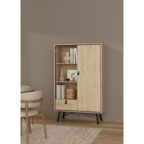 Vitrine RY - Chene Jackson Hickory - 2 portes dont 1 vitrée + 1 tiroir – 101,8 x 40,1 x 161,8 cm