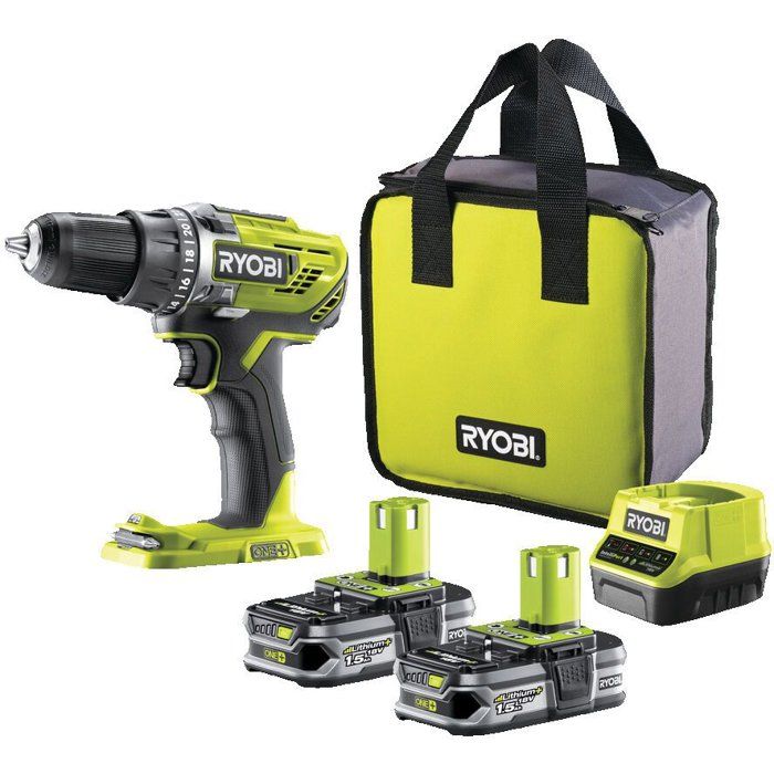 Perceuse-visseuse sans fil - RYOBI - R18DD3-215S - 18V - 2 batteries 1,5Ah + chargeur + sac de transport