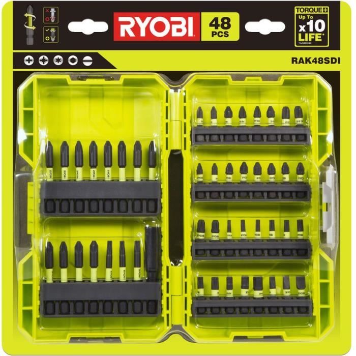 RYOBI - Coffret empilable 48 accessoires vissage ultra-résistants : 32 embouts impact 25 mm + 15 embouts impact 50 mm - RAK48SDI