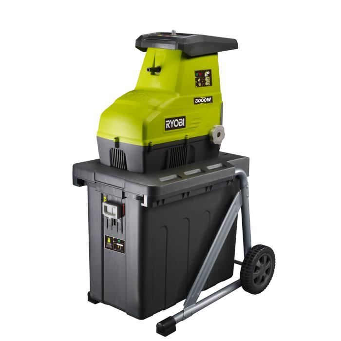 RYOBI - Broyeur de végétaux 3000 W - broyage par cylindre - silencieux - capacité broyage 45 mm - bac collecteur 55 L - RSH3045U