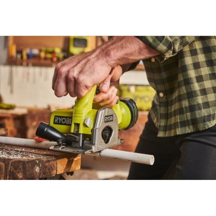 RYOBI - Scie multi-matériaux 18V ONE+ - diam. 85 mm x 15 mm + lames, 1 guide parallele et 1 buse d'aspiration - R18MMS-0