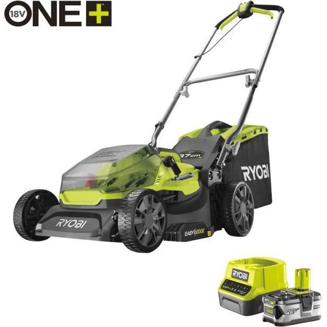 RYOBI - Tondeuse poussée 18V ONE+ - Ř coupe 37 cm - ramassage et mulching + 1 batterie 4,0 Ah et chargeur 2,0 A - RY18LM37A-140