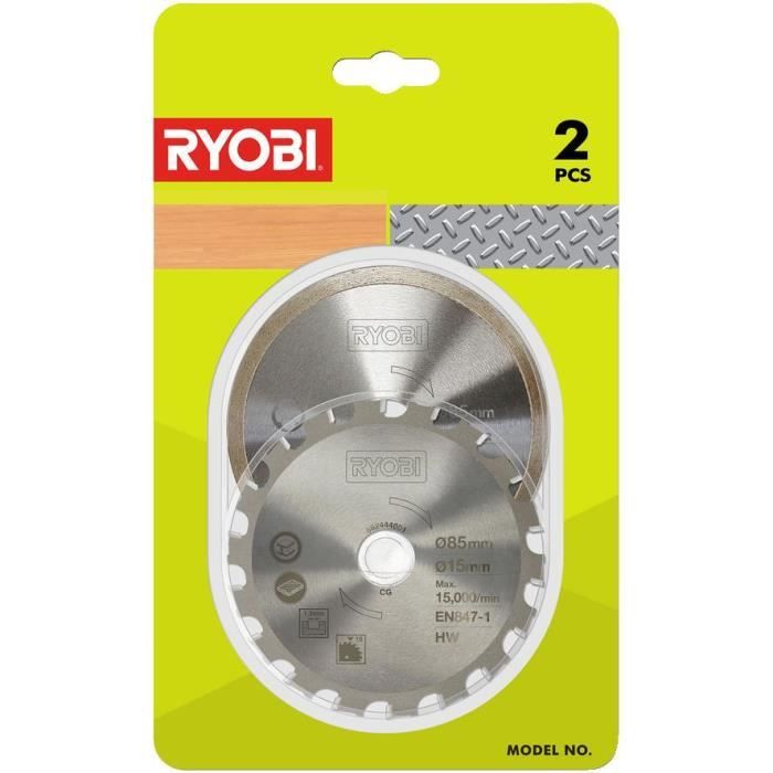 RYOBI - Kit 2 lames (1 lame pour bois/métal et 1 lame carrelage) 85 mm - alésage 15 mm pour scie multi-matériaux R18MMS - RAKMMS02K