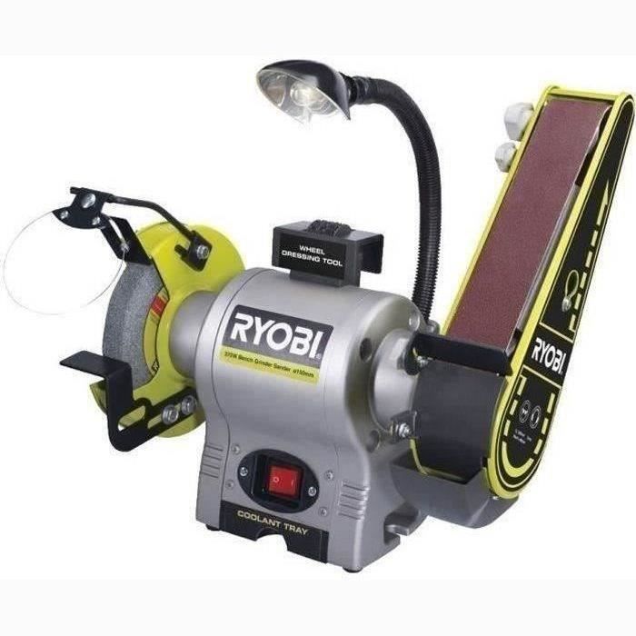 RYOBI - Touret a bande et a disque 250 W + meule a ébavurer, bande ponçage 50 x 686 mm, pare-éclats & 2 porte-pieces - RBGL250G