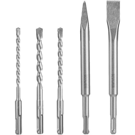 RYOBI - Kit 3 forets (6 mm, 8 mm, 10 mm) et 2 burins SDS+ (1 pointe et 1 plat) - RAKSP05