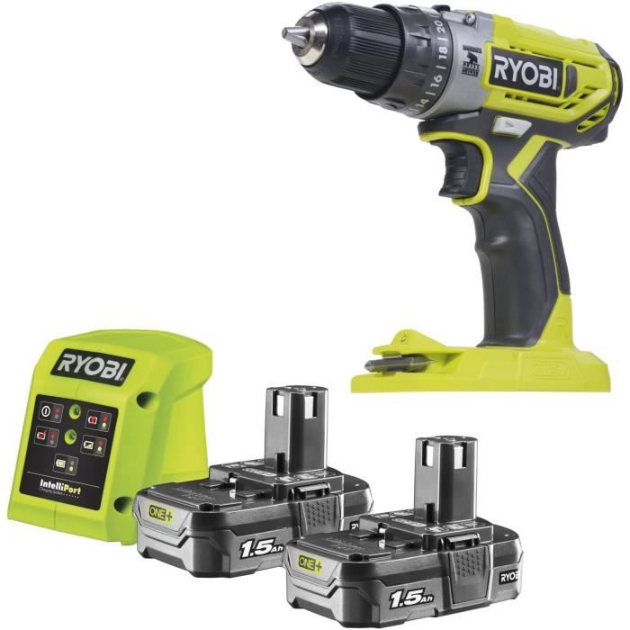 Perceuse-visseuse a percussion sans fil compacte - RYOBI - R18PD2-215G - 18V - Mandrin 10 mm - 2 batteries 1,5 Ah & chargeur 1,5 A