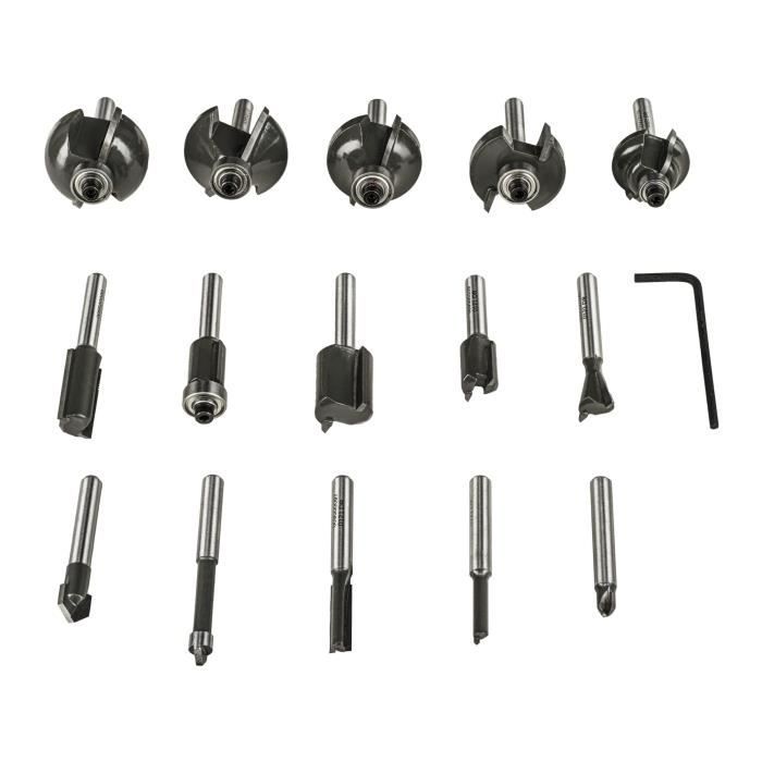 RYOBI - Coffret 15 fraises panachÈes queue diam. 6 mm + clÈ pour dÈfonceuses R18TR-0 / R18TR-0 / RRT1600 / ERT1400RV - RAKRBS15