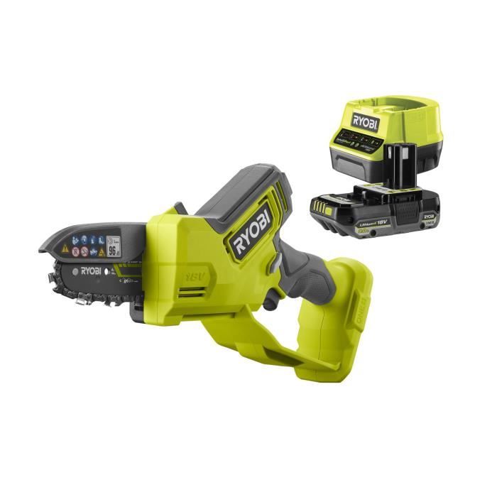 RYOBI - Élagueur a main 18V ONE+ - Brushless- guide 10 cm - 6 m/s - tendeur sans outil + batterie 2,0 Ah & chargeur - RY18PSX10A-120