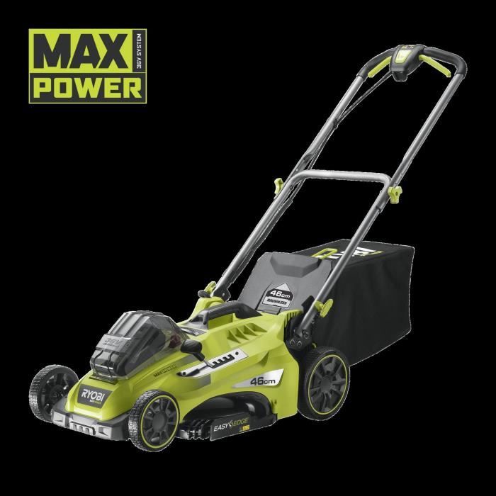 RYOBI - Tondeuse 36V MAXPOWER Power Assist Brushless - Ø coupe 46 cm - ramassage/mulching + batterie 5 Ah & charg. - RLM36X46H50PG