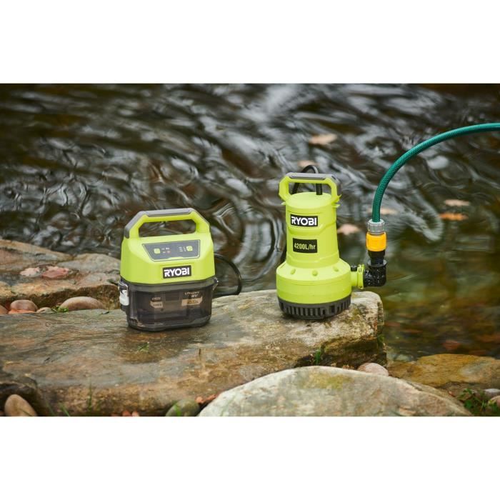 RYOBI - Pompe d'évacuation 18V - 4 200 l/h - immersion maxi. 5 m - IPX7 - minuterie 3 réglages - vendue sans batterie - RY18SPA-0