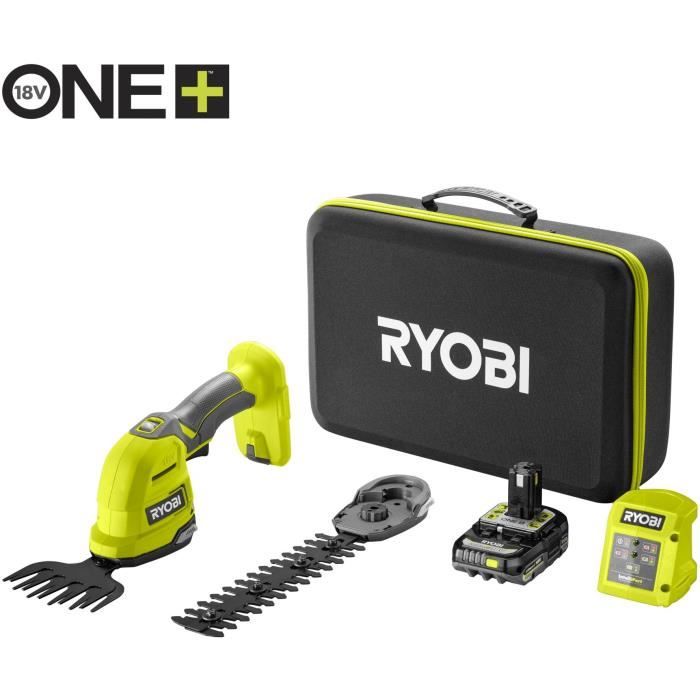 RYOBI - Cisaille a gazon / sculpteur de vÈgÈtaux 18V ONE+ - Mallette de rangement + batterie 2,0 Ah & chargeur - RY18GSA-120T