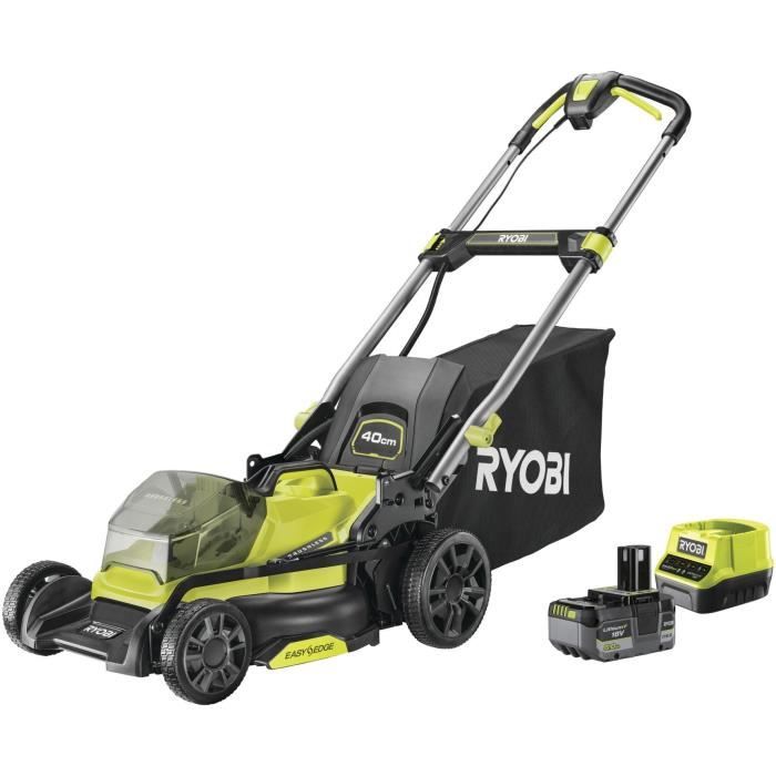 RYOBI - Tondeuse poussée 18V Brushless - Ø coupe 40 cm - ramassage et mulching  - batterie 5,0 Ah & chargeur 2,0 A - RY18LMX40C-150