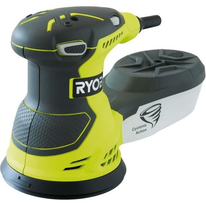 RYOBI - Ponceuse excentrique 300 W - 7 000-13 000 osc/min - diam. 125 mm - variateur de vitesse - Livrée avec 5 abrasifs - ROS300