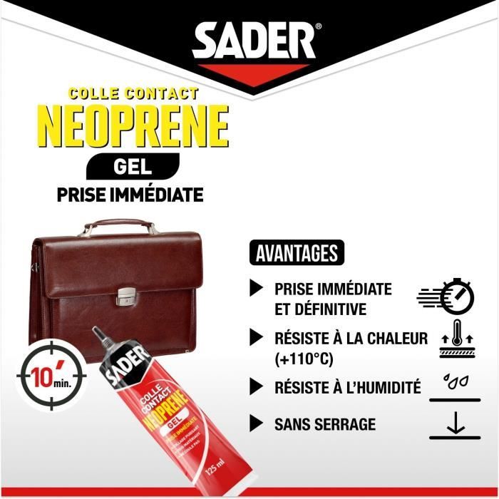 Colle contact néoprene gel extra forte - SADER - Tous matériaux - Prise immédiate - Tube 125 ml