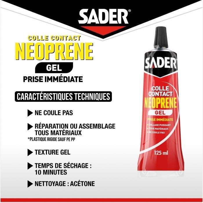 Colle contact néoprene gel extra forte - SADER - Tous matériaux - Prise immédiate - Tube 125 ml