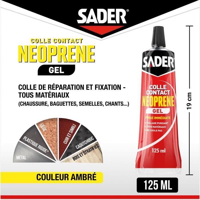 Colle contact néoprene gel extra forte - SADER - Tous matériaux - Prise immédiate - Tube 125 ml