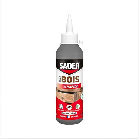 Colle bois - SADER - Prise rapide 2 min - Tous bois - Intérieur - Transparente apres séchage - Biberon 250 g