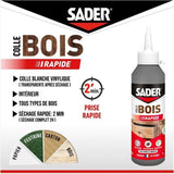 Colle bois - SADER - Prise rapide 2 min - Tous bois - Intérieur - Transparente apres séchage - Biberon 250 g