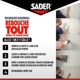 Enduit de rebouchage - SADER - Rebouche Tout - Pret a l'emploi - Trous et fissures - Joint plaque de plâtre - Tube 330 g