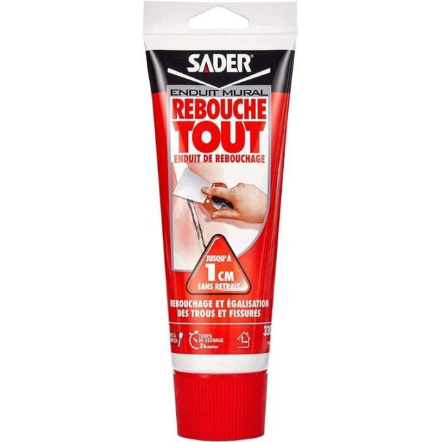 Enduit de rebouchage - SADER - Rebouche Tout - Pret a l'emploi - Trous et fissures - Joint plaque de plâtre - Tube 330 g