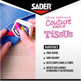 Colle textile - SADER - Tissus et textiles - Ourlets et customisation - Résiste aux lavages - Transparent - Flacon 40 ml