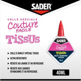 Colle textile - SADER - Tissus et textiles - Ourlets et customisation - Résiste aux lavages - Transparent - Flacon 40 ml
