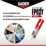 Colle époxy - SADER - Bi-composant rapide - Tous supports - Forte et résistante - Transparent - Seringue 25 ml