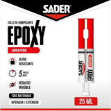 Colle époxy - SADER - Bi-composant rapide - Tous supports - Forte et résistante - Transparent - Seringue 25 ml