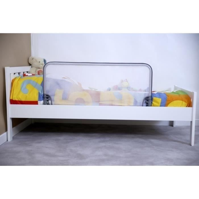 SAFETY 1ST Barriere de lit 90cm, 18 mois-5 ans, inclinable, Tissu lavable en maille, Auto-verrouillage, Gris/blanc