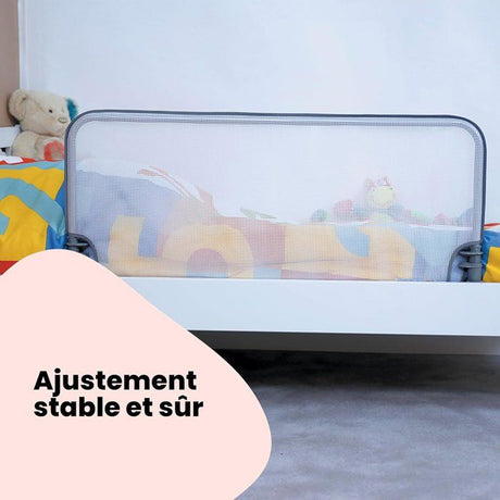 SAFETY 1ST Barriere de lit 90cm, 18 mois-5 ans, inclinable, Tissu lavable en maille, Auto-verrouillage, Gris/blanc