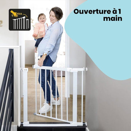 Barriere de sécurité Flat Step - SAFETY 1ST - Blanc - Métal - 73-80 cm - Pression sans vis ni perçage, barre de sol plate