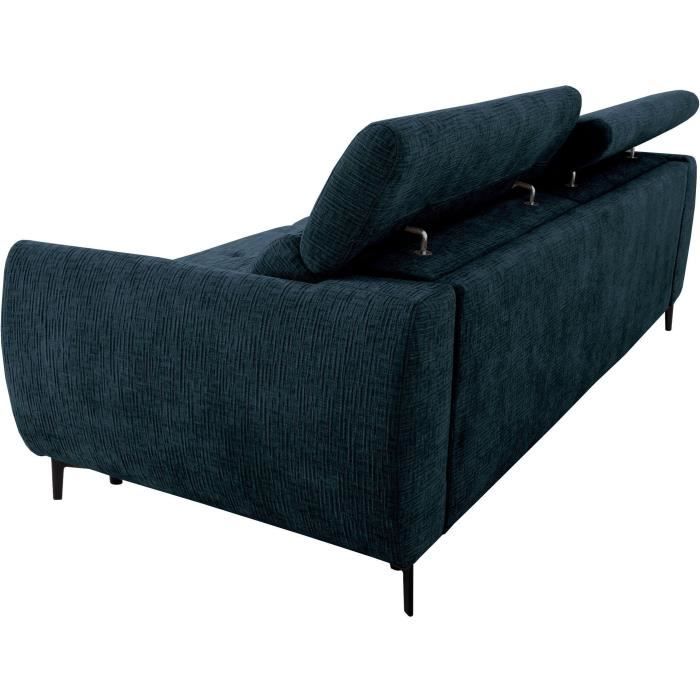 Canapé convertible express - 2 / 3 places - SAFIA - Tissu gauffré - Saphir - Matelas 15 cm - 206 x 105 x 76/94 cm - DUNLOPILLO