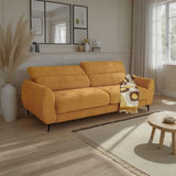 Canapé convertible express - 3 places - SAFIA - Tissu gauffré - Ocre - Matelas 15 cm - 226 x 105 x 76 / 94 cm - DUNLOPILLO