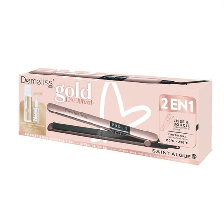 Lisseur - SAINT ALGUE - Coffret Demeliss Kera-GOLD 2 en 1 - Lisse & Boucle - Jusqu'a 230°C - Comprend 2 Soins Avant & Apres Lissage