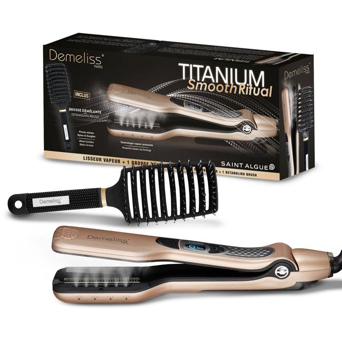 Lisseur vapeur - SAINT ALGUE - Coffret Demeliss TITANIUM SMOOTH RITUAL - Brosse démelante - Or